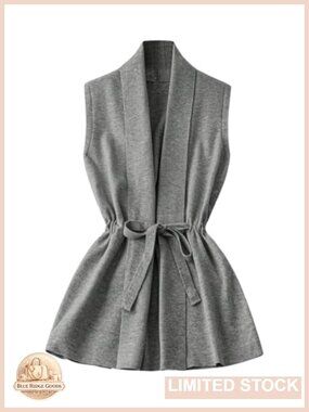 Sleeveless Long Vest Tie Front Cardigan Lightweight Open Front Sweater